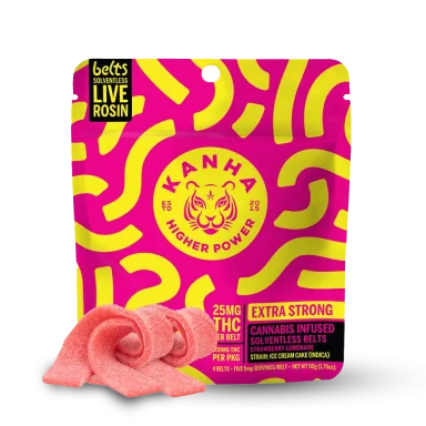 A package of extra strong KANHA edibles. These potent KANHA edibles contain 25mg THC per belt.