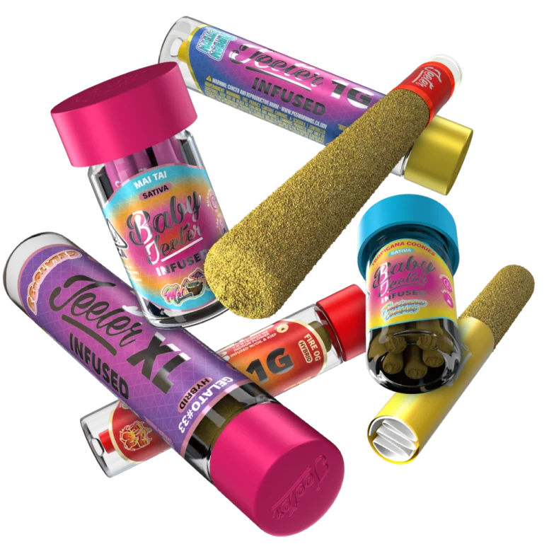 A selection of Jeeter pre rolls, including Baby Jeeter infused prerolls and exclusive Jeeter XL infused prerolls.